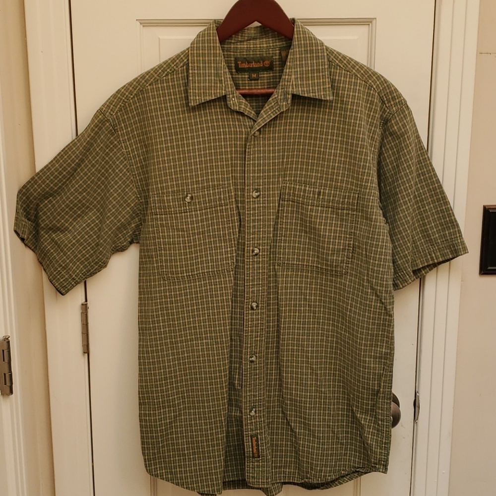 Timberland green plaid button down shirt